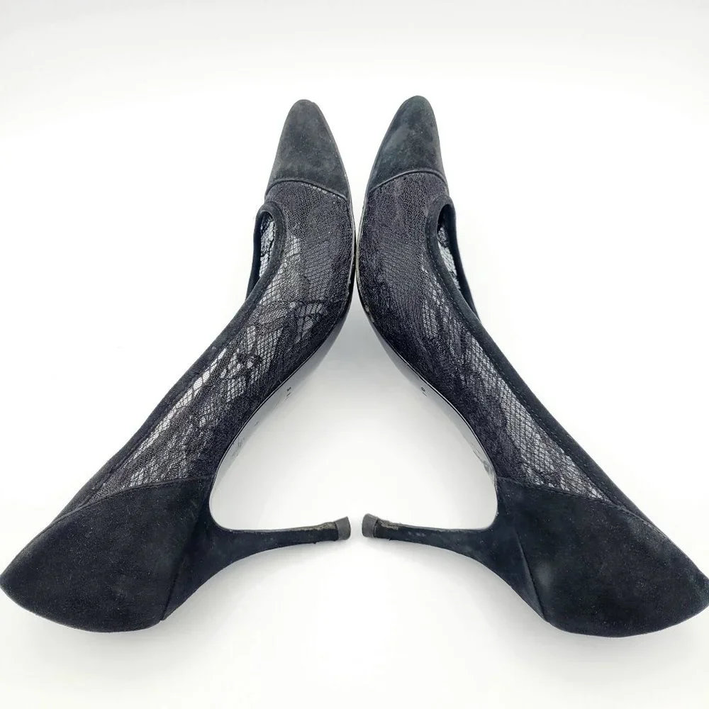 Sandro Black Lace Pointed Toe Heels Whimsigoth Witchy Suede Women's Size 38 US 8